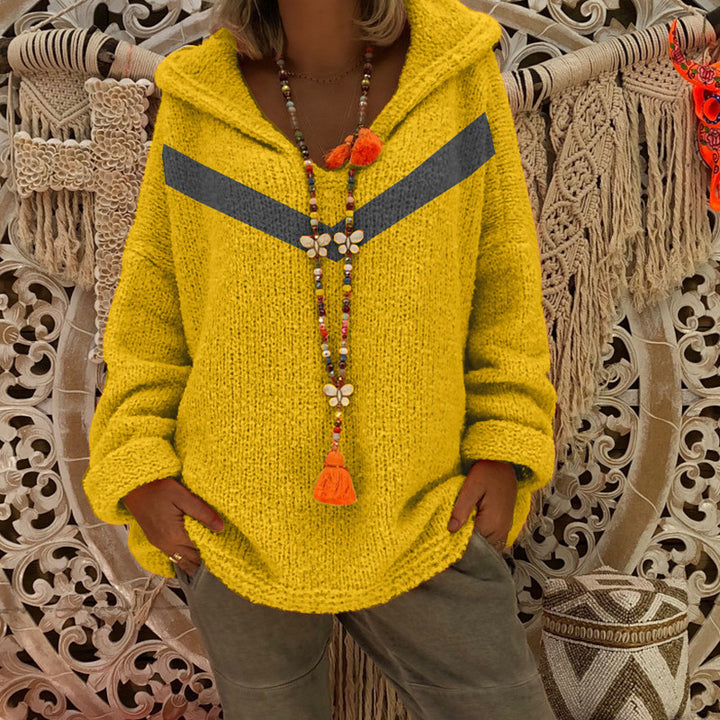 Damen Grobstrick Pullover mit Kapuze und dekorativem Detail Drune