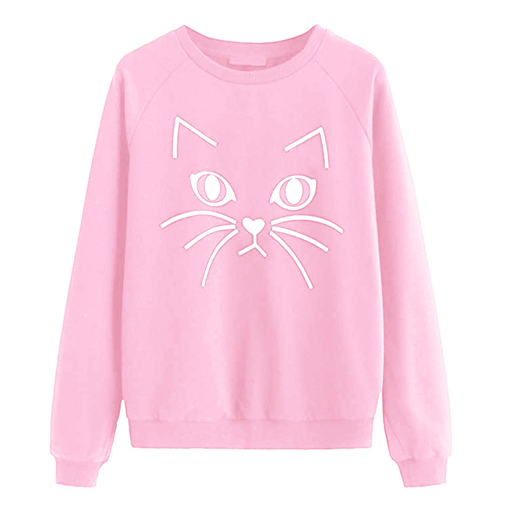 Damen Sweatshirt mit Katzenmotiv Drune