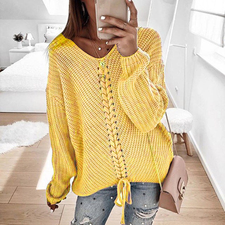 Damen Grobstrickpullover mit innovativem Kordeldetail Drune