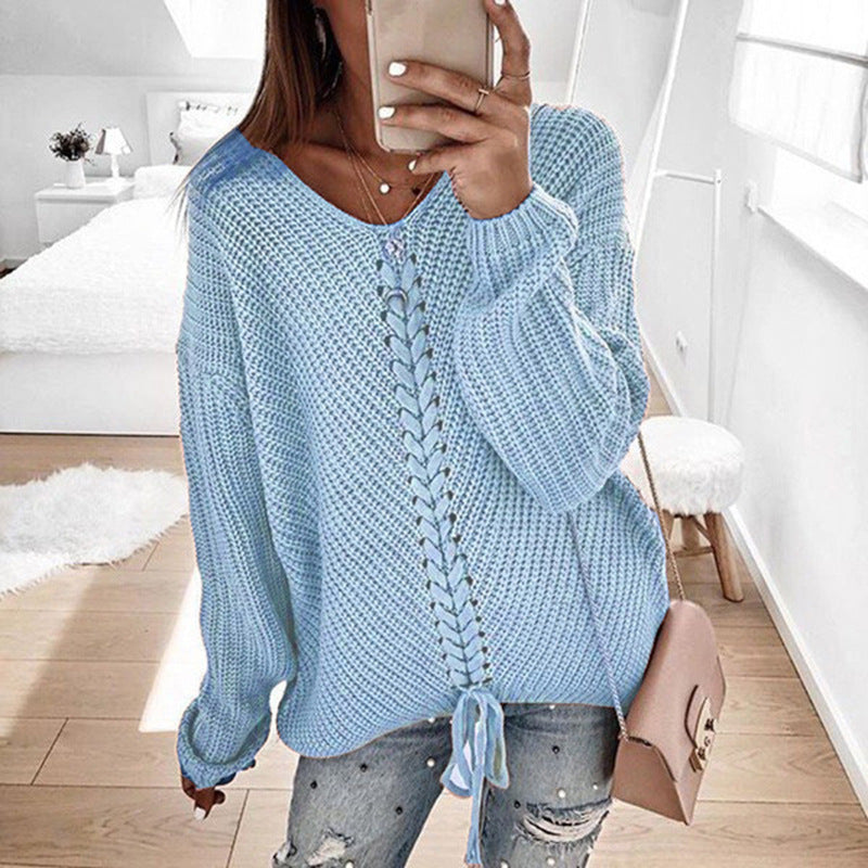 Damen Grobstrickpullover mit innovativem Kordeldetail Drune