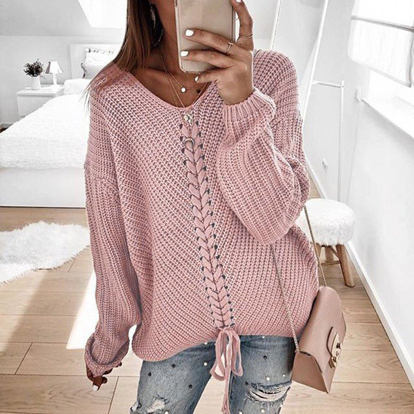 Damen Grobstrickpullover mit innovativem Kordeldetail Drune