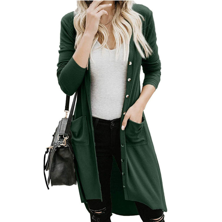 Damen langer Cardigan mit Knopfleiste und Taschen Drune