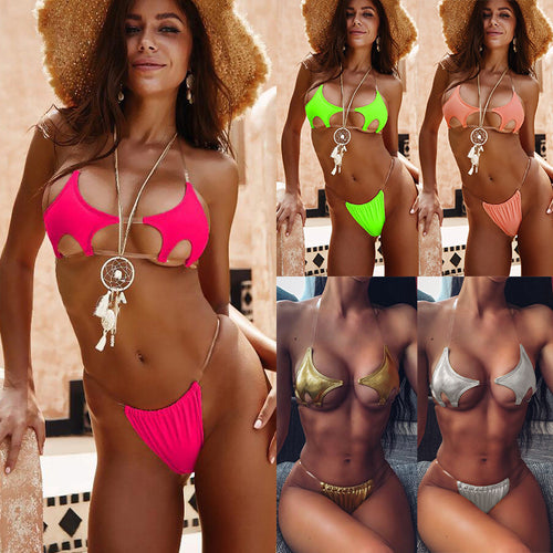 Damen Cut-Out Bikini mit transparenten Trägern Drune