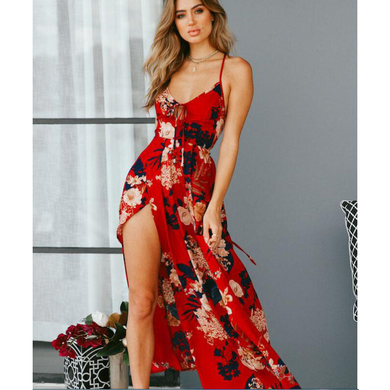 Damen Maxikleid mit floralem Design und sexy SchlitzDrune