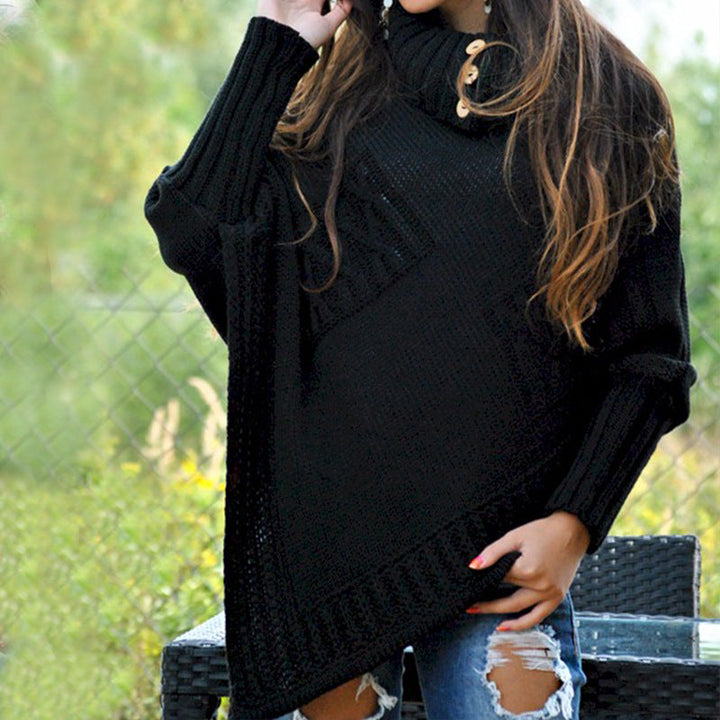 Drune | Frauen Strick-Poncho Hoher Kragen Stil