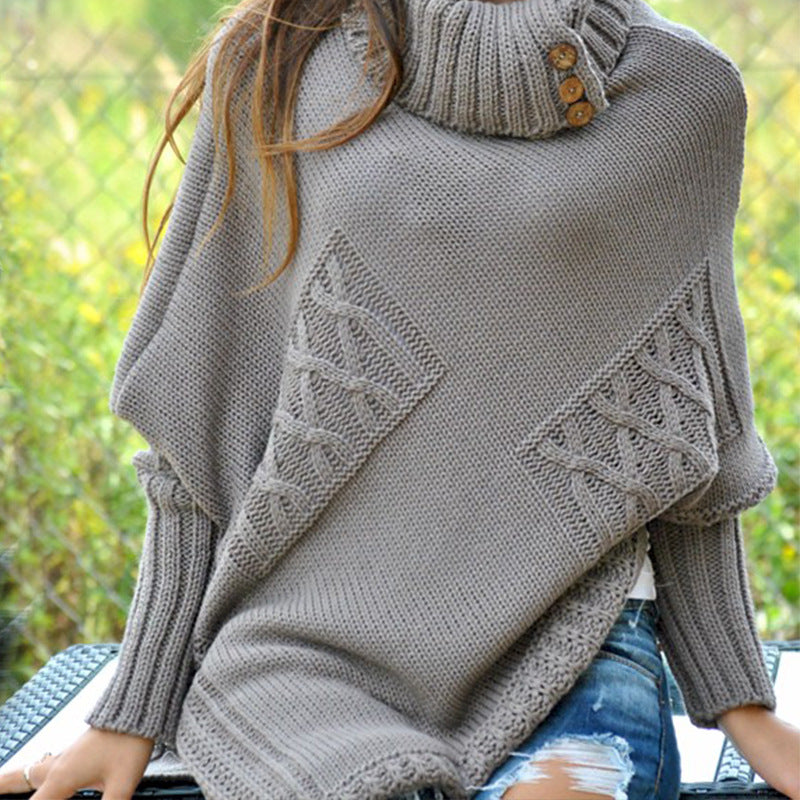 Drune | Frauen Strick-Poncho Hoher Kragen Stil