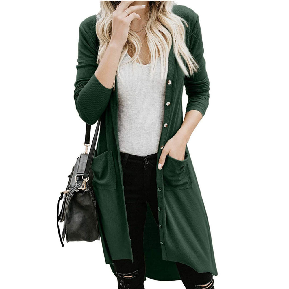 Damen langer Cardigan mit Knopfleiste und Taschen Drune