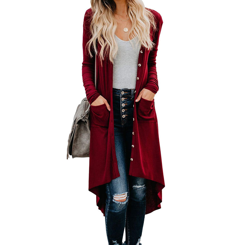Damen langer Cardigan mit Knopfleiste und Taschen Drune