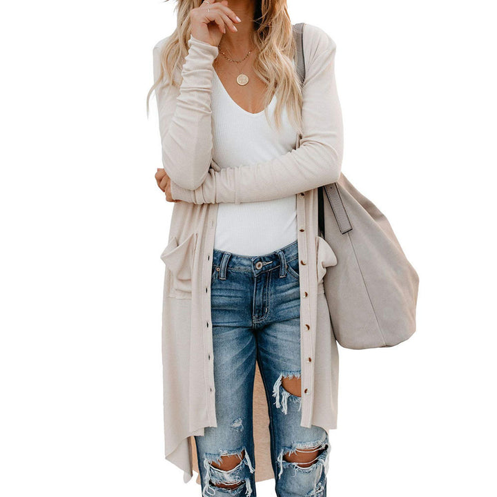 Damen langer Cardigan mit Knopfleiste und Taschen Drune