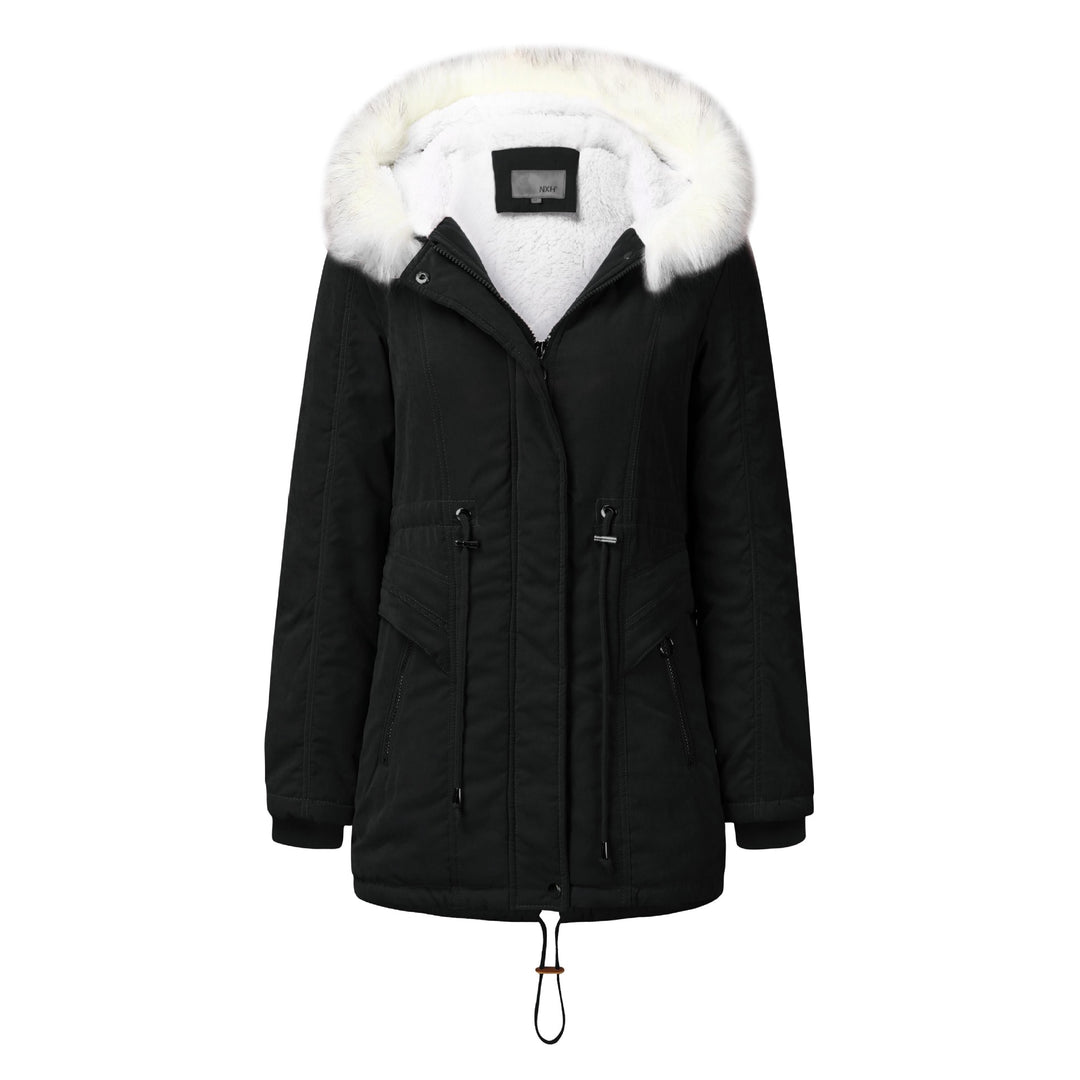 Damen modischer Winterparka mit abnehmbarem Kunstfellkragen und verstellbarem Taillenzug Drune