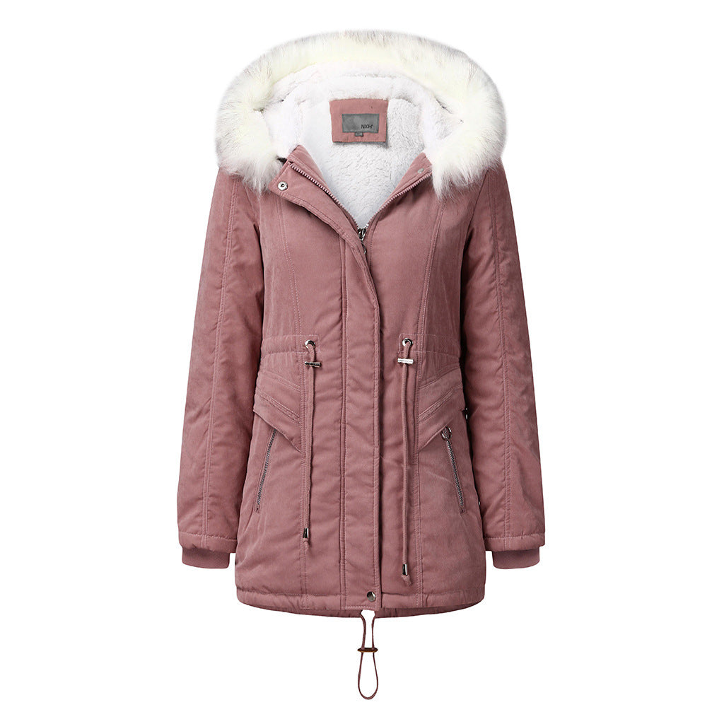 Damen modischer Winterparka mit abnehmbarem Kunstfellkragen und verstellbarem Taillenzug Drune