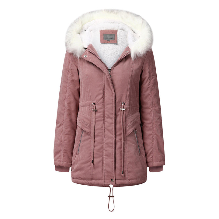 Damen modischer Winterparka mit abnehmbarem Kunstfellkragen und verstellbarem Taillenzug Drune