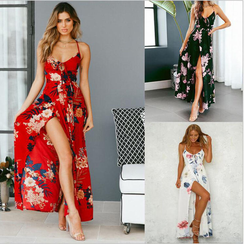 Damen Maxikleid mit floralem Design und sexy SchlitzDrune