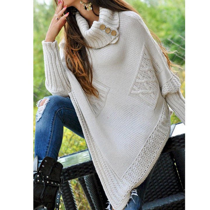Drune | Frauen Strick-Poncho Hoher Kragen Stil