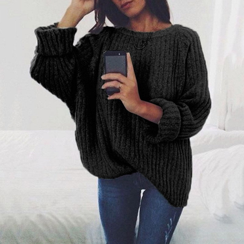 Damen Grobstrickpullover mit lässiger Passform und breiten Ärmeln Drune