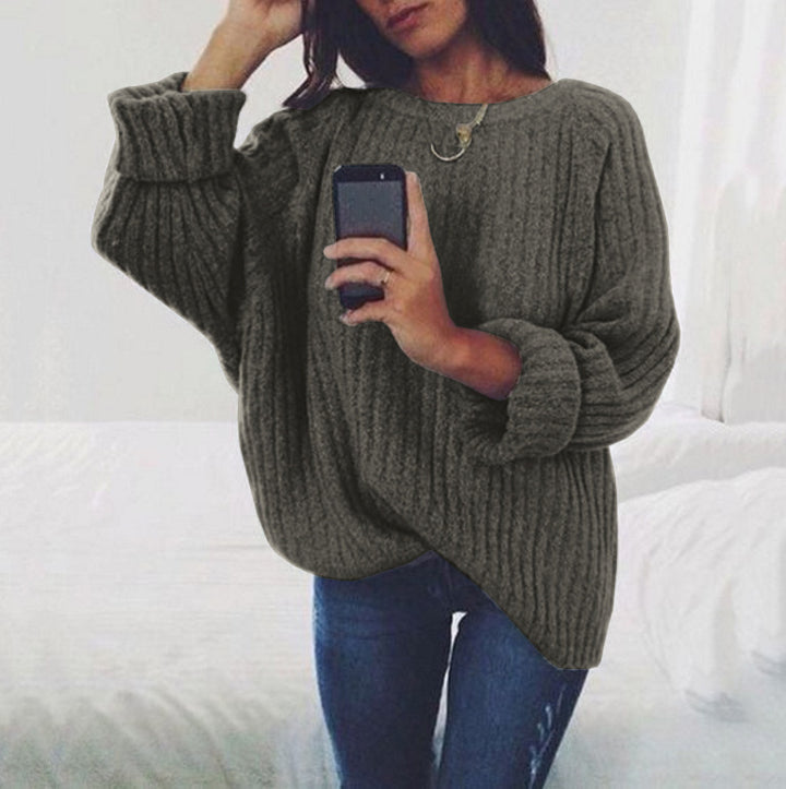 Damen Grobstrickpullover mit lässiger Passform und breiten Ärmeln Drune