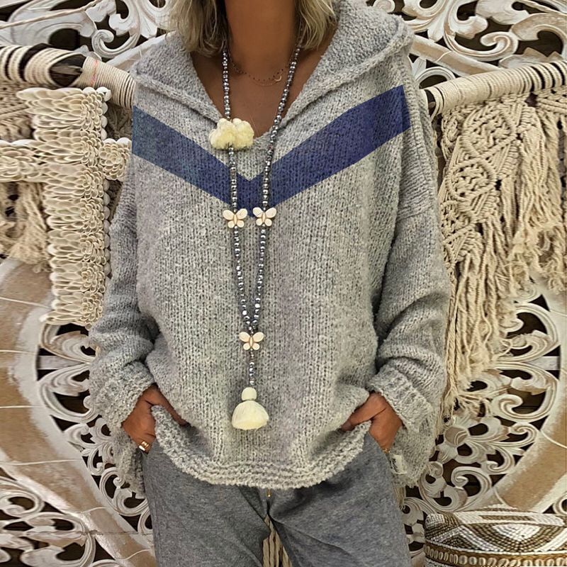 Damen Grobstrick Pullover mit Kapuze und dekorativem Detail Drune