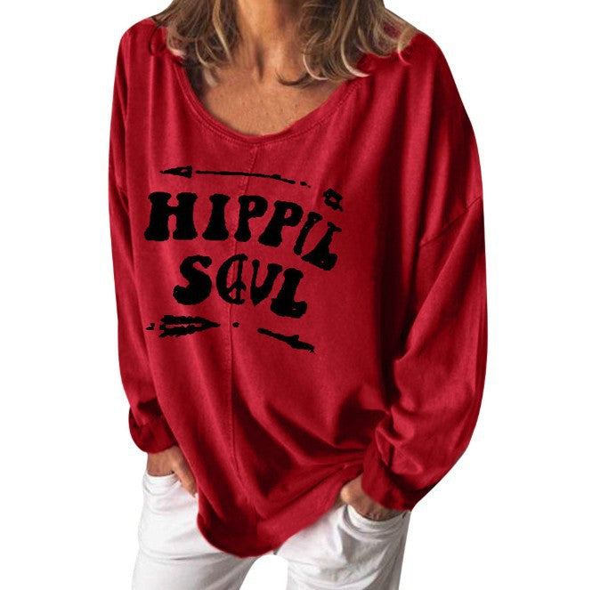 Damen lässiges Sweatshirt mit Hippie-Print und weitem Schnitt Drune