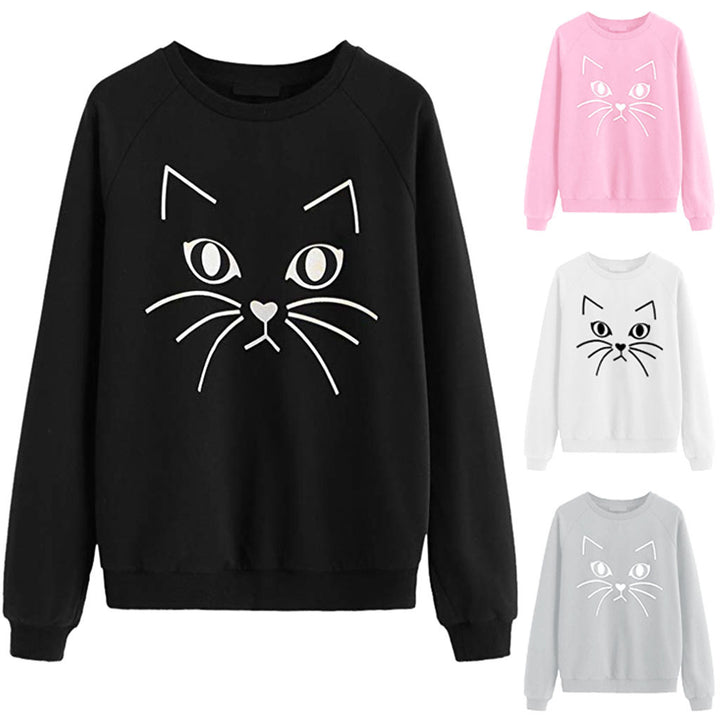 Damen Sweatshirt mit Katzenmotiv Drune
