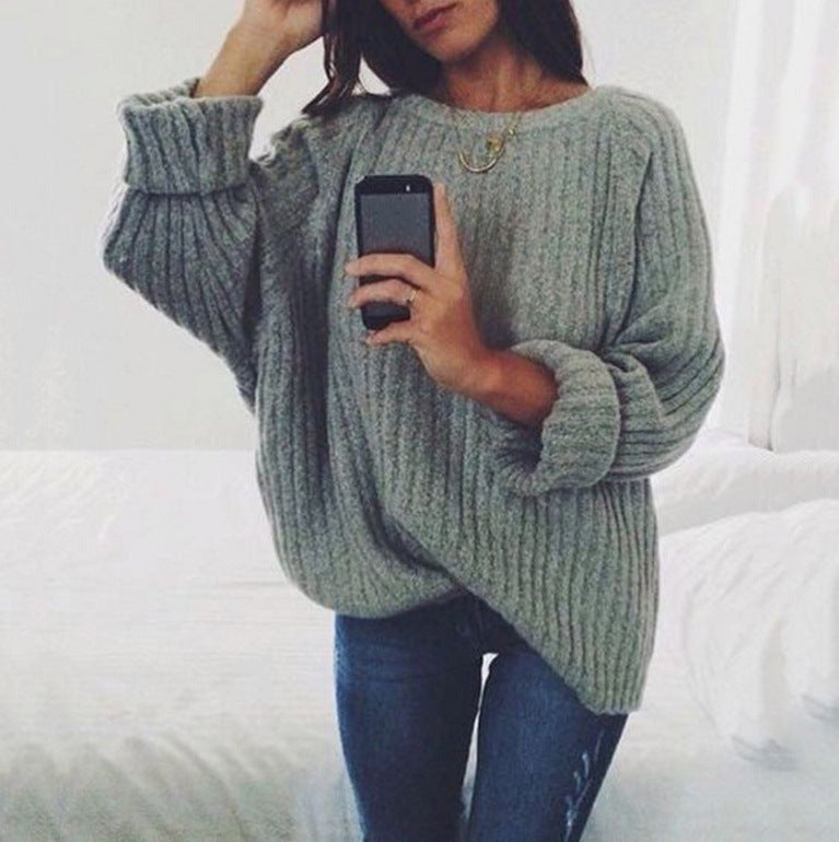 Damen Lässiger Strickpullover mit voluminösen Ärmeln und Rippenstruktur Drune