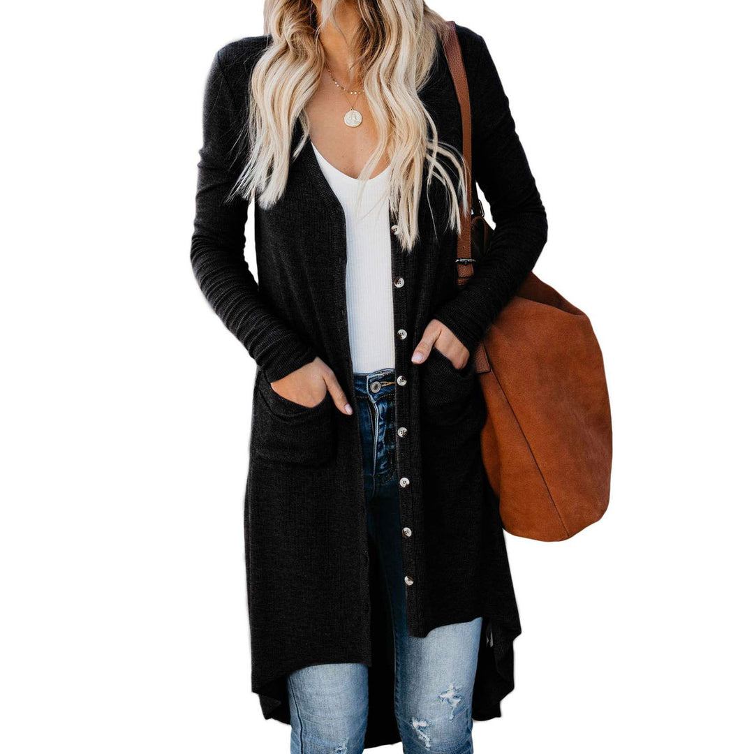 Damen langer Cardigan mit Knopfleiste und Taschen Drune