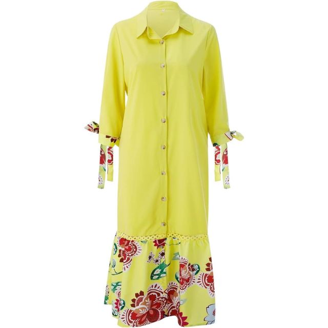 Drune | Maxikleid mit Knopfleiste und Blumenmuster am Saum