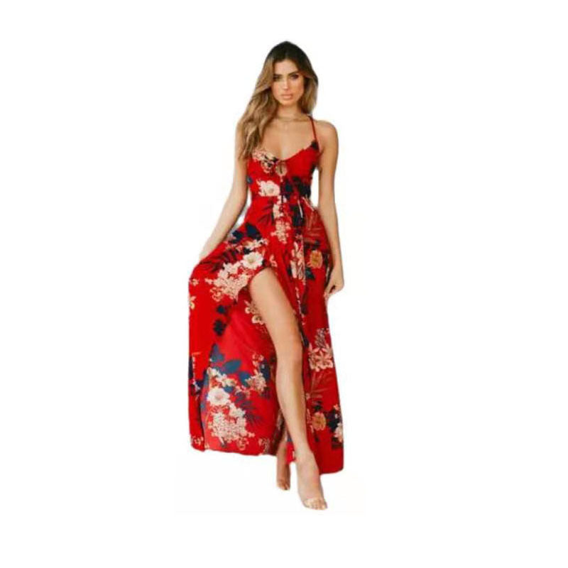 Damen Maxikleid mit floralem Design und sexy SchlitzDrune