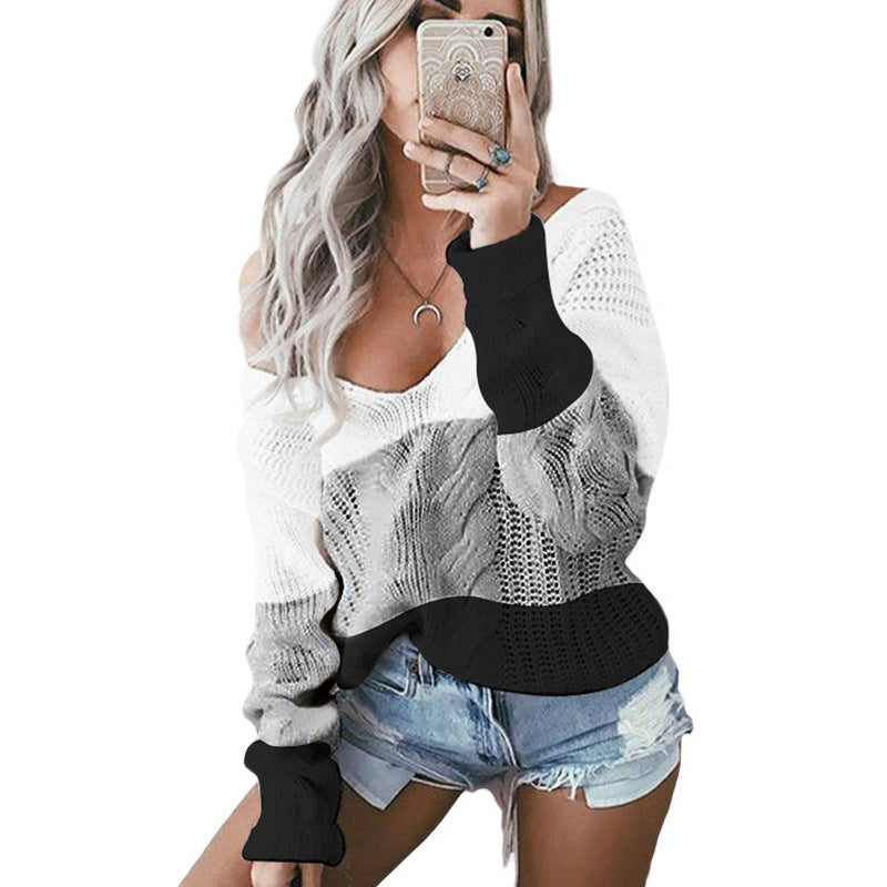 Damen Strickpullover mit farbblockierendem Design und lockerer Passform Drune