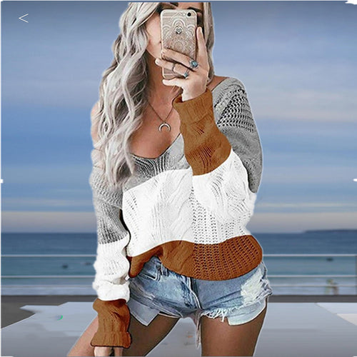 Damen luftiger Strickpullover mit tiefem V-Ausschnitt und modischem Häkelmuster Drune