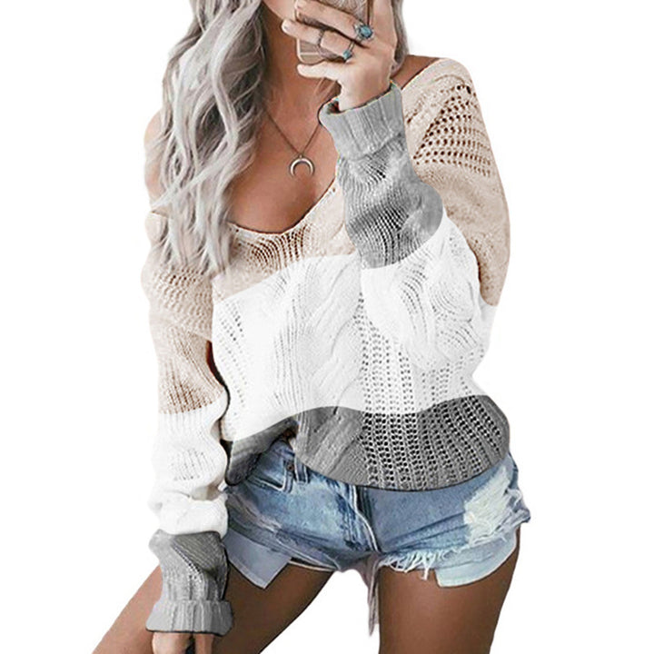 Damen modischer Strickpullover mit einzigartigem Farbblock-Design Drune