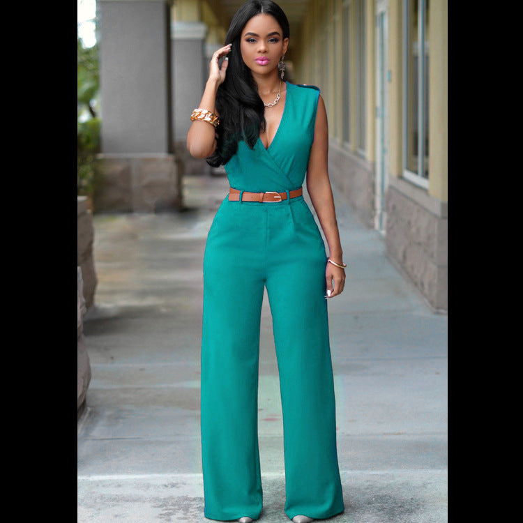 Damen Stilvoller Jumpsuit mit Taillengürtel und weitem Bein Drune