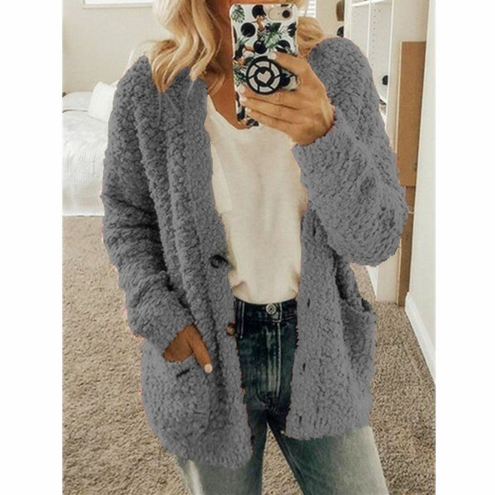 Damen nan locker geschnittener Teddy-Flausch-Cardigan mit dezenter Knopfleiste und aufgesetzten Eingrifftaschen Drune