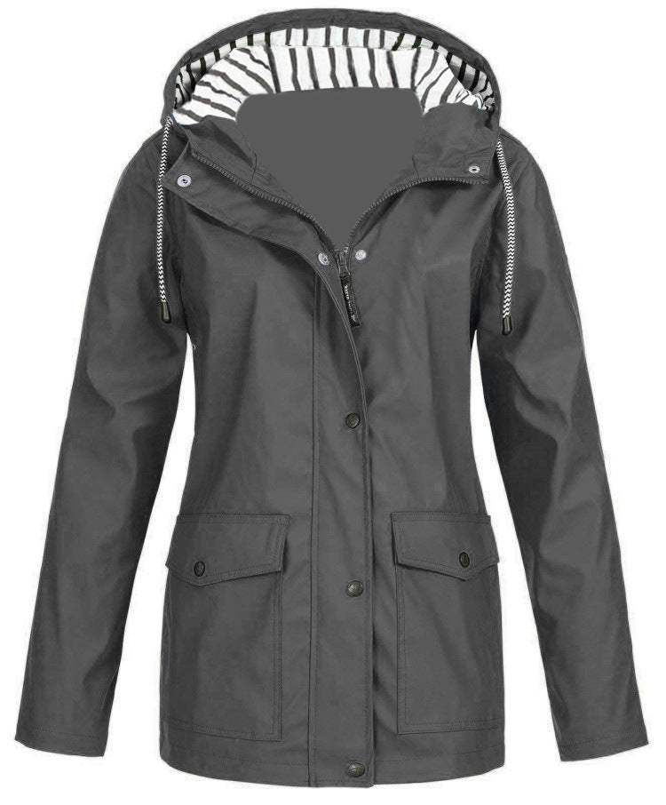 Damen nan wasserdichter Parka mit Kapuze, Kordelzug und aufgesetzten Taschen Drune