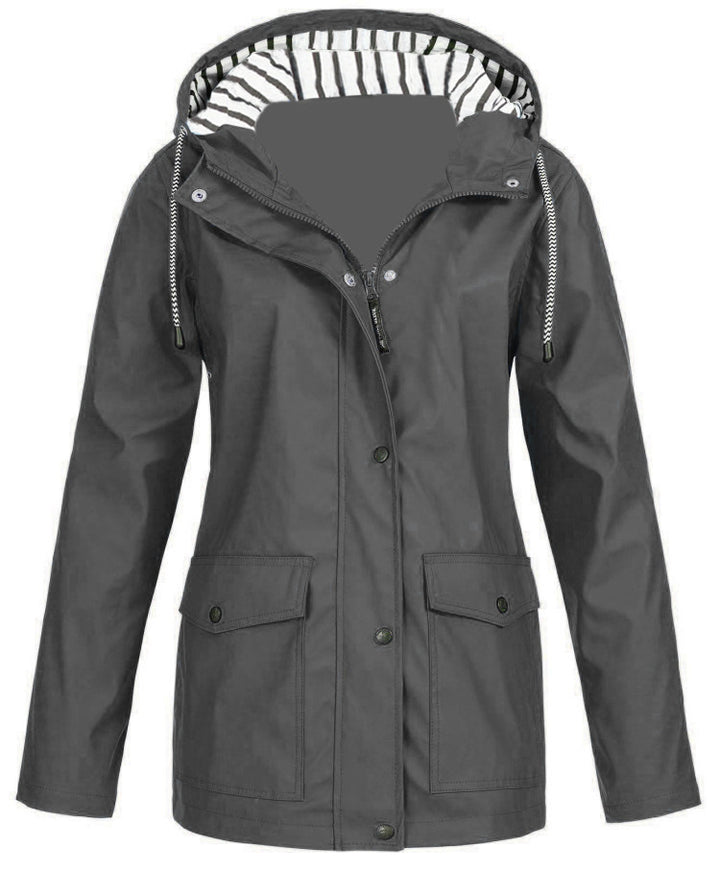 Damen nan wasserdichter Parka mit Kapuze, Kordelzug und aufgesetzten Taschen Drune