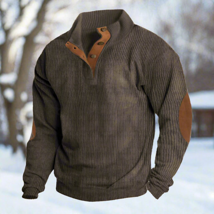 Drune | Niccolò Gerippter Stehkragenpullover Wildleder Ellbogenpatches Pullover