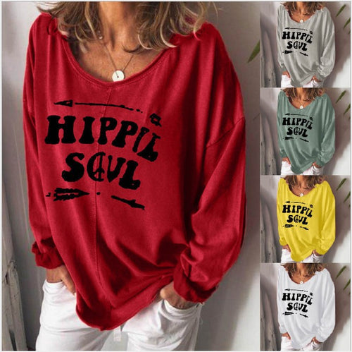 Damen lässiges Sweatshirt mit Hippie-Print und weitem Schnitt Drune
