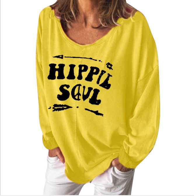 Damen lässiges Sweatshirt mit Hippie-Print und weitem Schnitt Drune