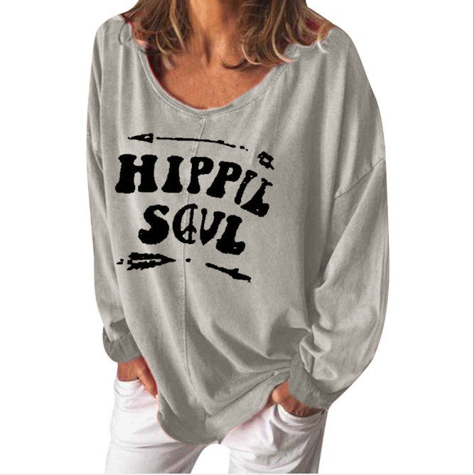Damen lässiges Sweatshirt mit Hippie-Print und weitem Schnitt Drune