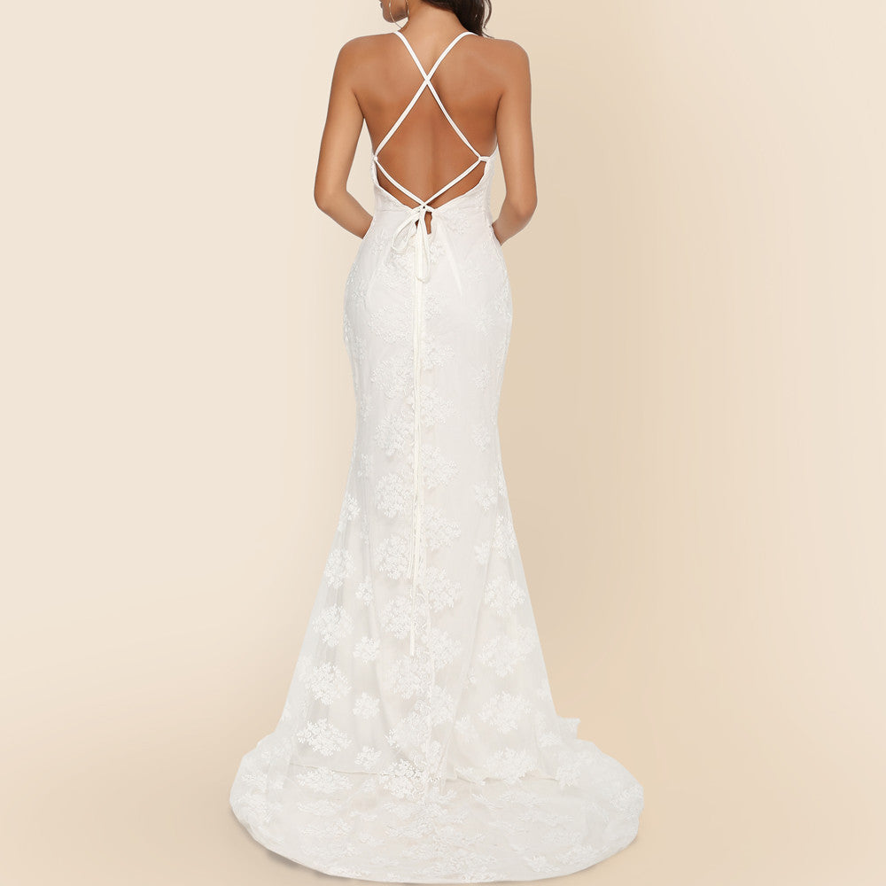 Damen elegantes Abendkleid mit zartem Spitzeneinsatz und verführerischem Rückenausschnitt Drune