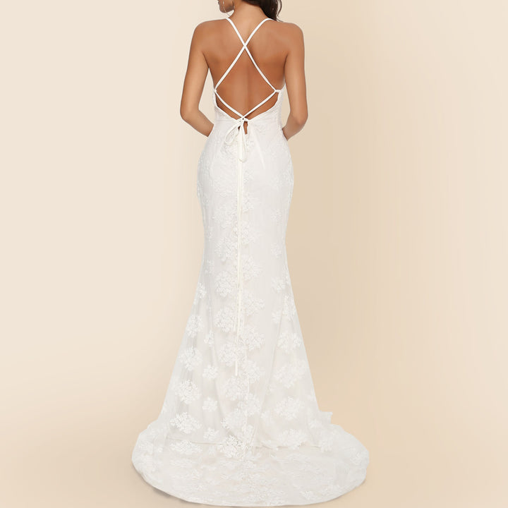 Damen elegantes Abendkleid mit zartem Spitzeneinsatz und verführerischem Rückenausschnitt Drune