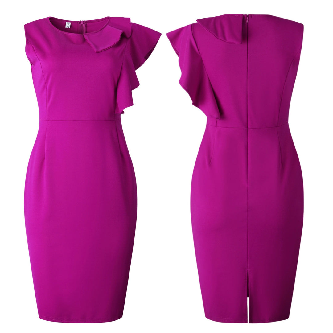 Damen Etuikleid mit asymmetrischen Rüschen und elegantem Schlitz Drune