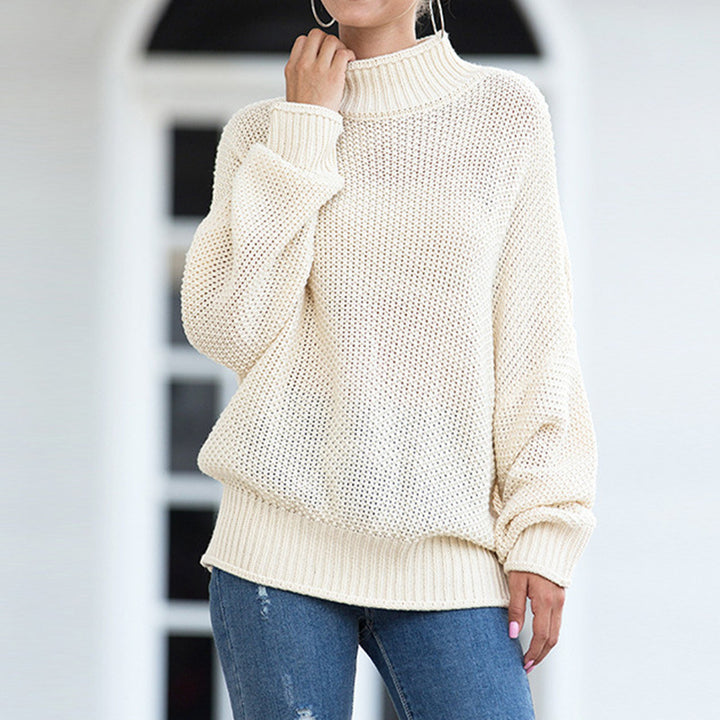 Damen Grobstrickpullover mit hohem Kragen und weiten Ärmeln Drune
