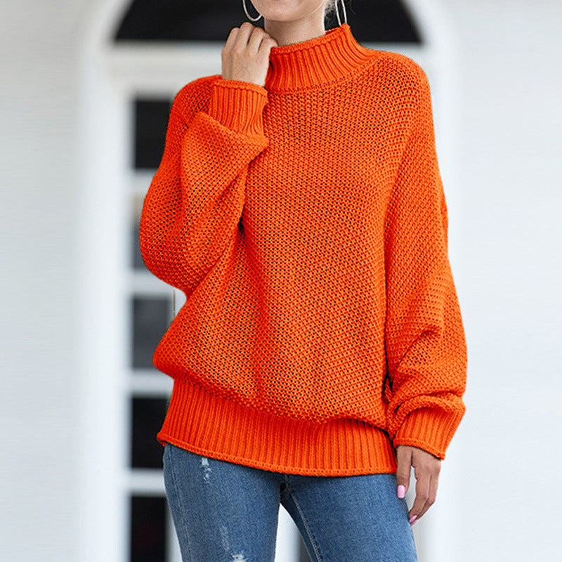 Damen Grobstrickpullover mit hohem Kragen und weiten Ärmeln Drune