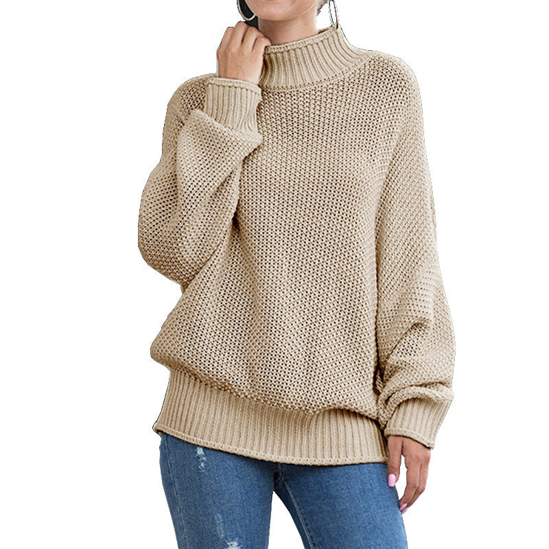 Damen Oversized Strickpullover mit hohem Kragen und luftiger Struktur Drune