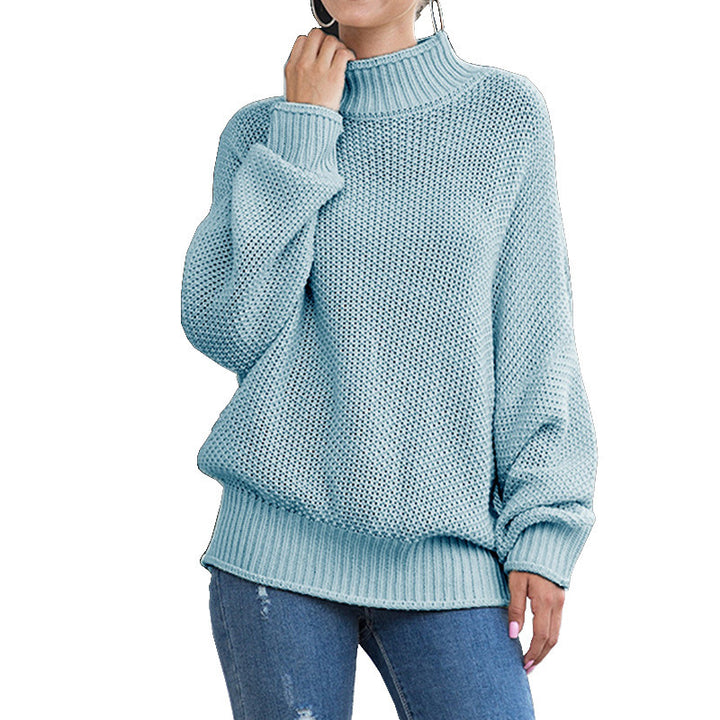 Damen Oversized Strickpullover mit hohem Kragen und luftiger Struktur Drune