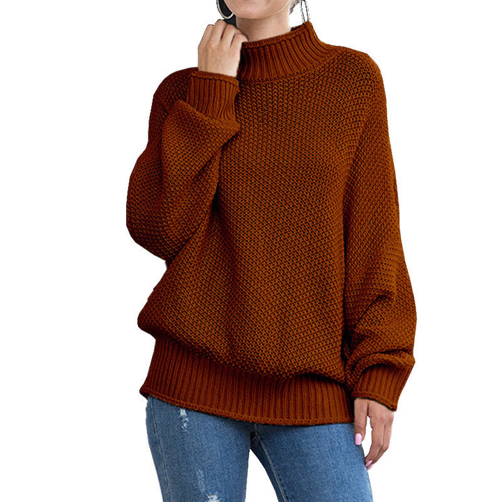 Damen Grobstrickpullover mit hohem Kragen und weiten Ärmeln Drune