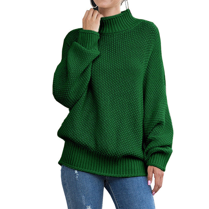 Damen Grobstrickpullover mit hohem Kragen und weiten Ärmeln Drune