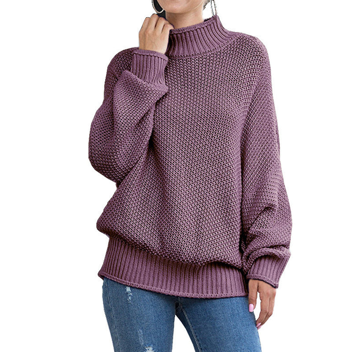 Damen Grobstrickpullover mit hohem Kragen und weiten Ärmeln Drune