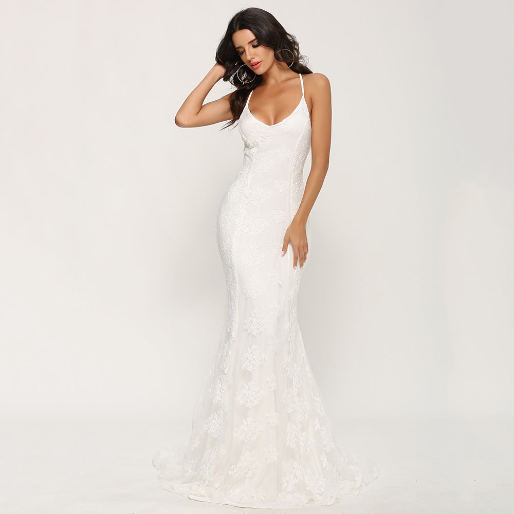 Damen elegantes Abendkleid mit zartem Spitzeneinsatz und verführerischem Rückenausschnitt Drune