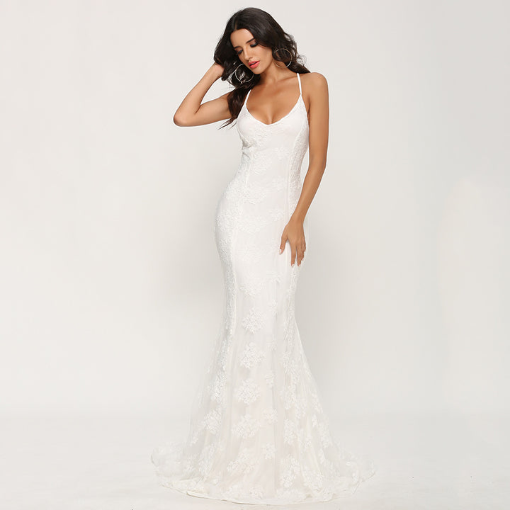 Damen elegantes Abendkleid mit zartem Spitzeneinsatz und verführerischem Rückenausschnitt Drune